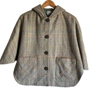 Joe&Paul for Target Tweed Plaid Hooded Poncho Button Front Wool Blend Cape S/M
